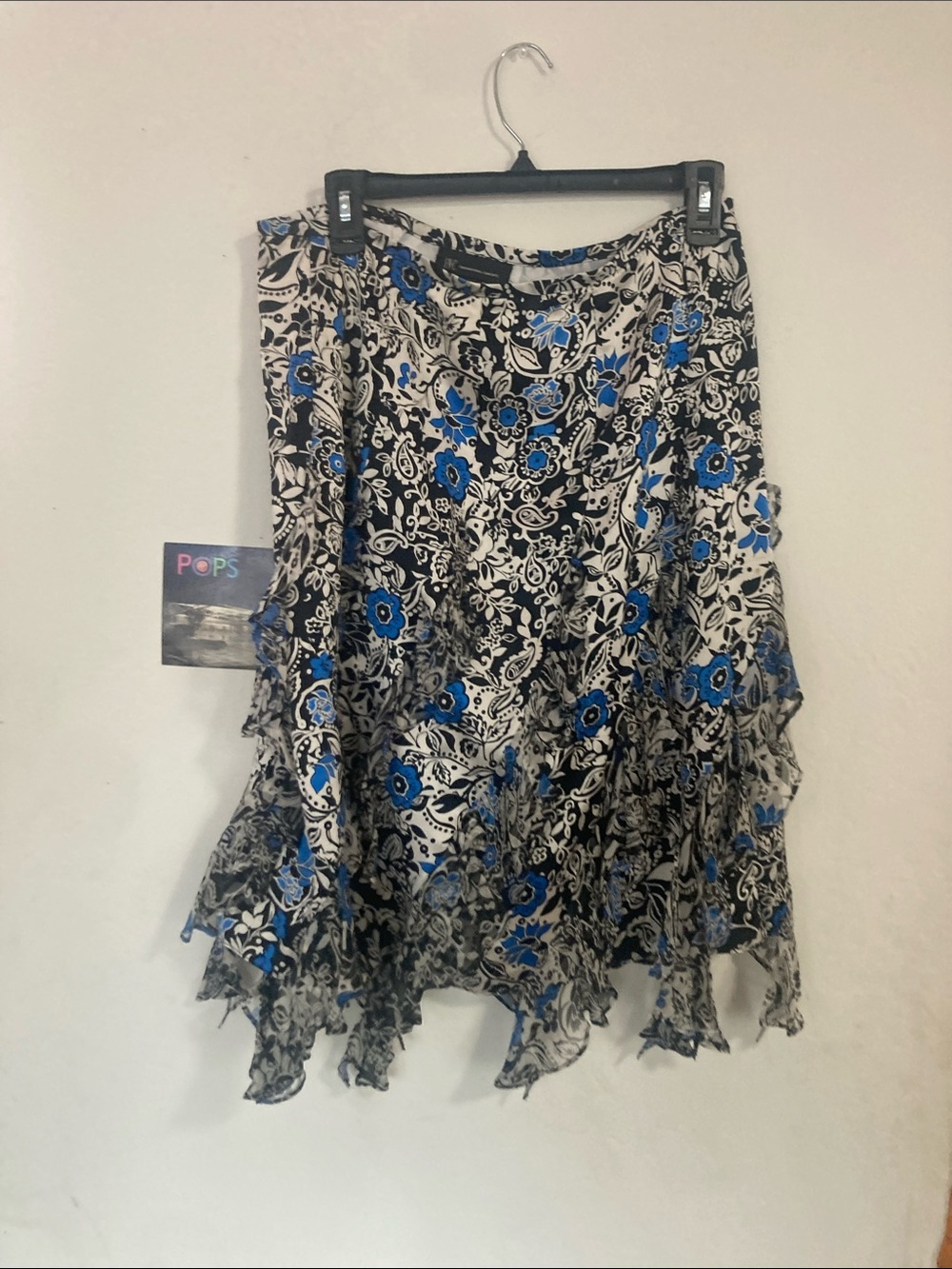 INC International Concepts Black, White & Blue Asymmetrical Ruffle Skirt
